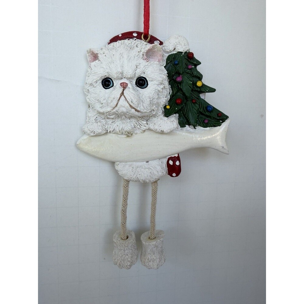 White Persian CAT Dangling Legs Grumpy Christmas Ornament E&S Pets personalize